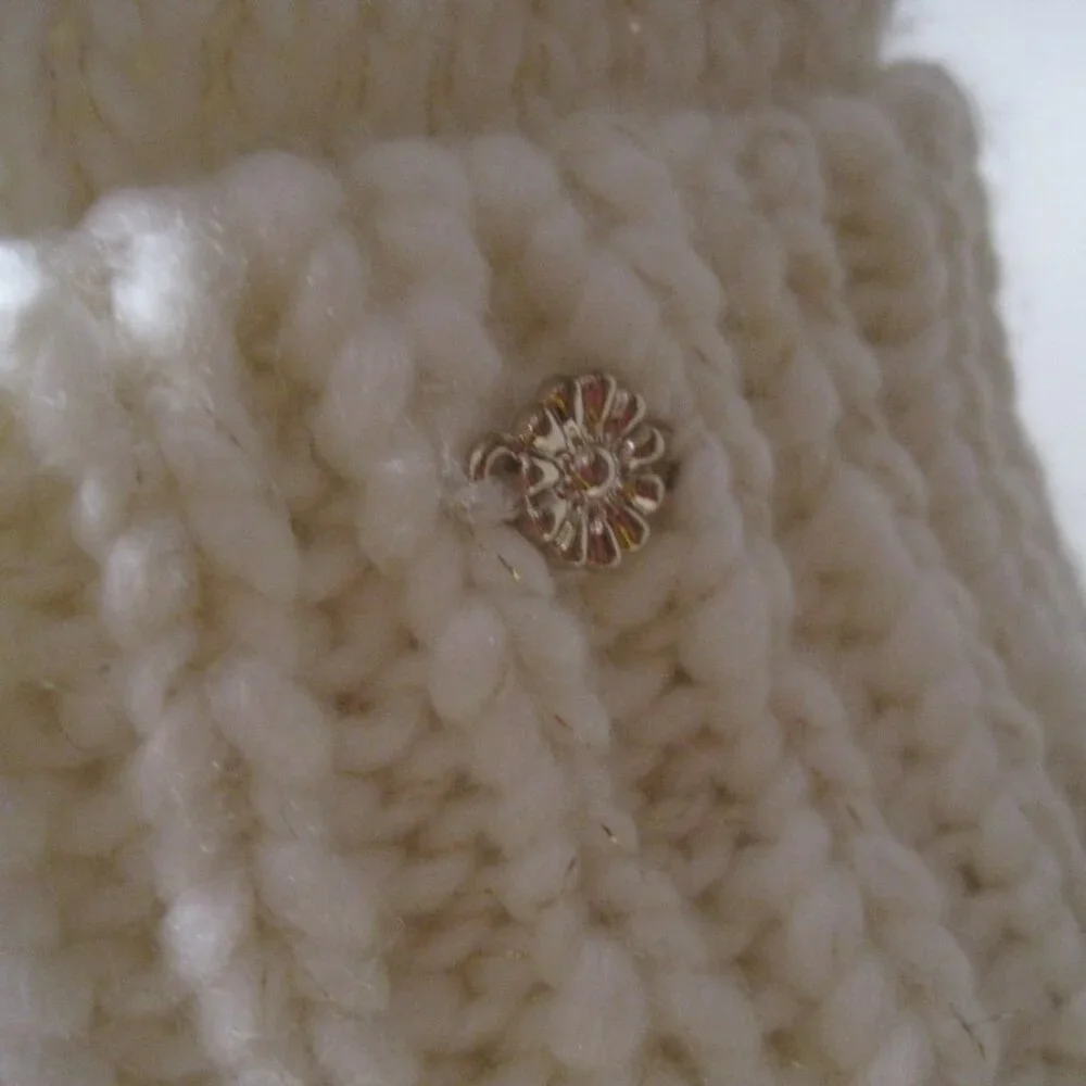 Lauren Conrad Knit Sparkle Beanie Hat White Cream Ivory Faux Fur Pom Pom W/ Pin
